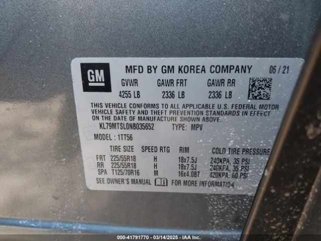 KL79MTSL0NB035652 Chevrolet Trailblazer Fwd Rs