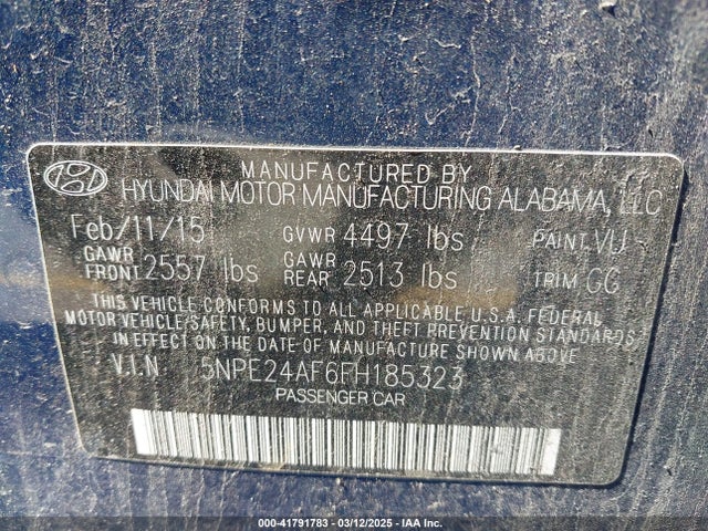 5NPE24AF6FH185323 Hyundai SONATA SE