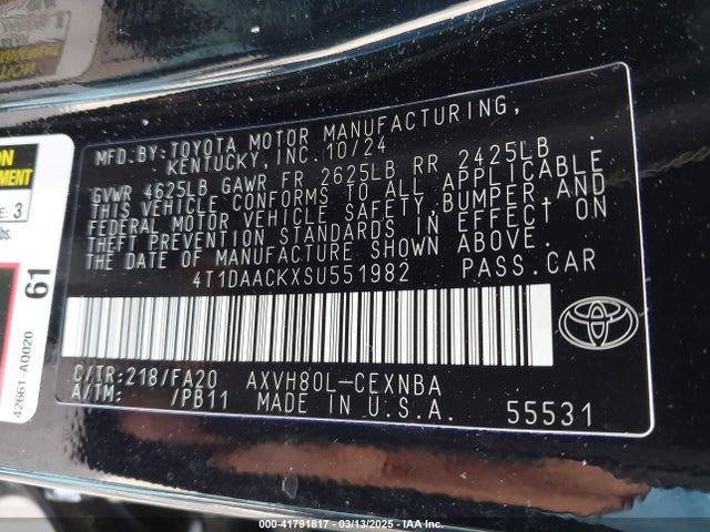 Toyota CAMRY LE 2025 4T1DAACKXSU551982 Image 9