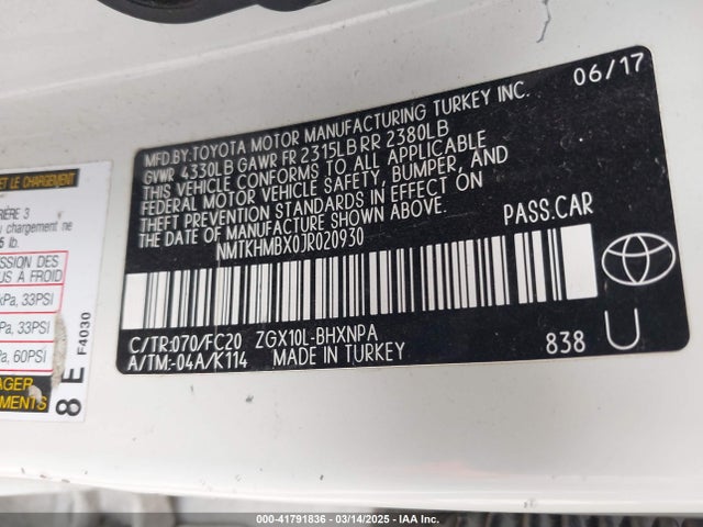 NMTKHMBX0JR020930 Toyota 3zr-fae