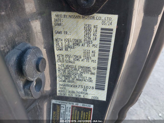 1N6AD0CW5EN751028 Nissan Frontier Sv