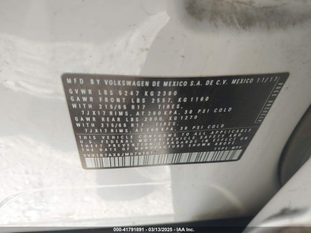 3VV1B7AX6JM079161 Volkswagen Tiguan 2.0t S