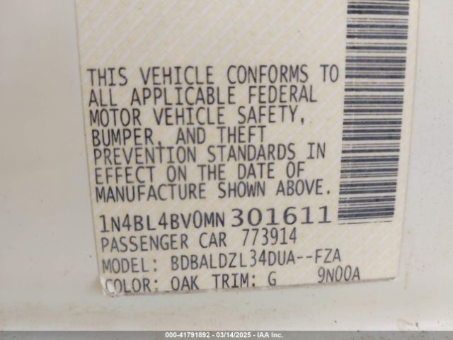 1N4BL4BV0MN301611 Nissan Altima S Fwd
