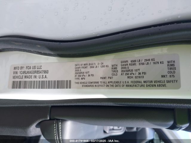 1C4RJKAG0R8547960 Jeep Grand Cherokee L Altitude 4x4