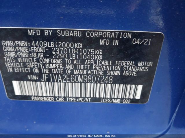 JF1VA2E60M9807248 Subaru high power turbo