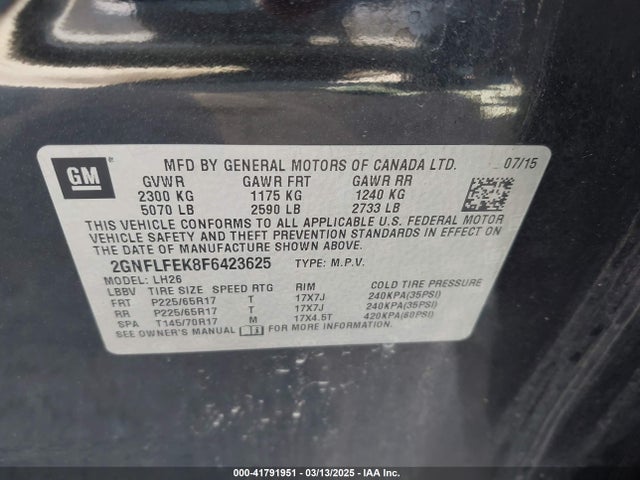 2GNFLFEK8F6423625 Chevrolet EQUINOX 1LT