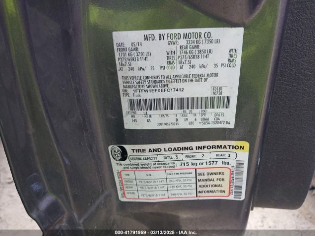 1FTFW1EFXEFC17412 Ford F-150 Xlt