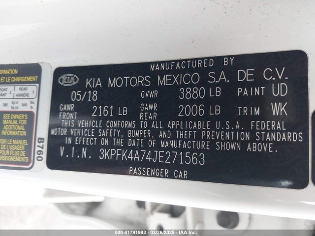3KPFK4A74JE271563 KIA FORTE LX
