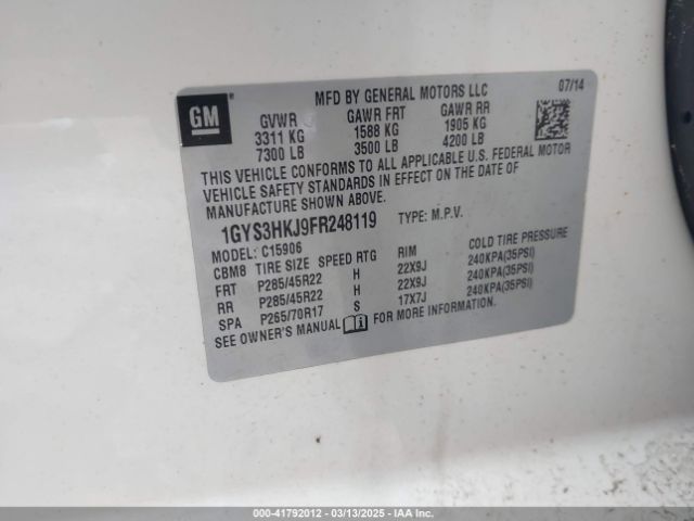 1GYS3HKJ9FR248119 Cadillac Escalade Esv Luxury