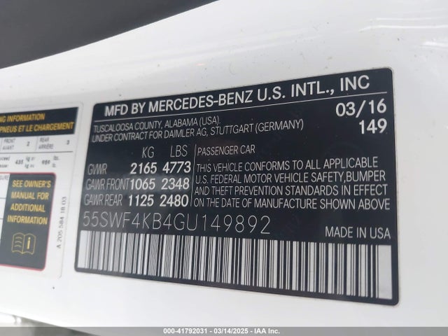 55SWF4KB4GU149892 Mercedes-Benz C-Class