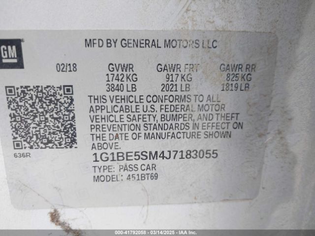 1G1BE5SM4J7183055 Chevrolet Cruze Lt Auto