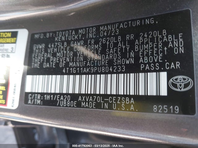 4T1G11AK9PU804233 Toyota CAMRY SE