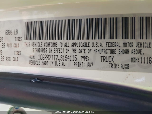 1C6RR7TT7JS194115 RAM 1500 Lone Star Silver  4x4 6'4 Box