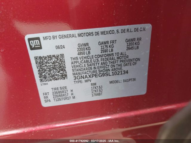 3GNAXPEG9SL102134 Chevrolet Equinox Awd Lt