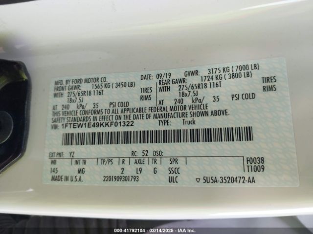 1FTEW1E49KKF01322 Ford F-150 Xlt