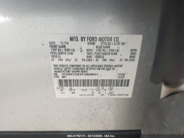 1FM5K7D8XFGB49021 Ford EXPLORER XLT