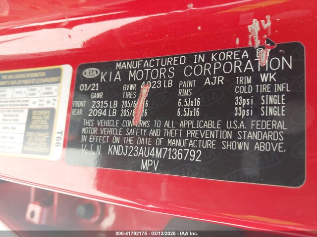 KNDJ23AU4M7136792 KIA SOUL LX