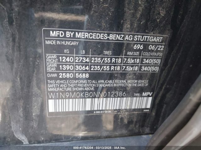 W1N9M0KB0NN012386 Mercedes-Benz Eqb 300 Suv 4matic