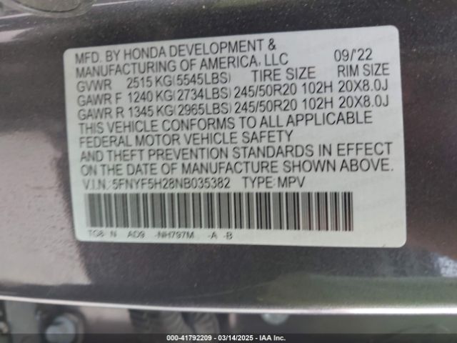 5FNYF5H28NB035382 Honda Pilot 2wd Special Edition