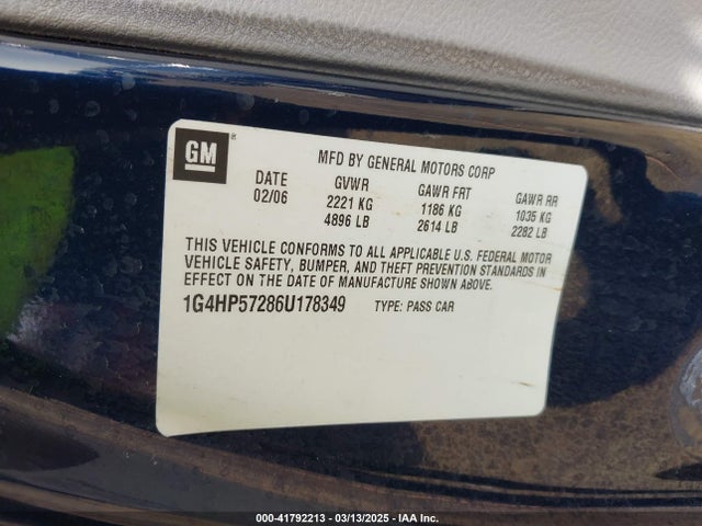 Продаж на аукціоні авто 2006 Buick Lucerne Cx, vin: 1G4HP57286U178349, номер лоту: 41792213