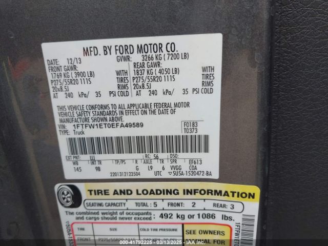 1FTFW1ET0EFA49589 Ford F-150 Platinum