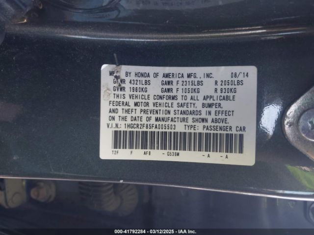 1HGCR2F85FA005503 Honda Accord Ex-l