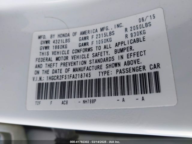 1HGCR2F51FA218745 Honda Accord Sport