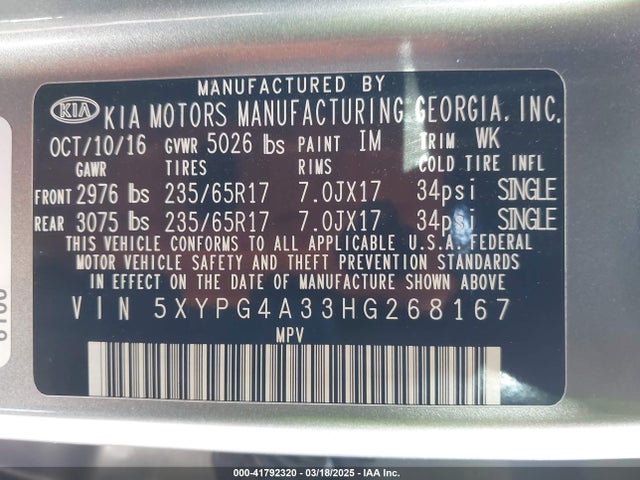 5XYPG4A33HG268167 KIA Sorento 2.4l Lx