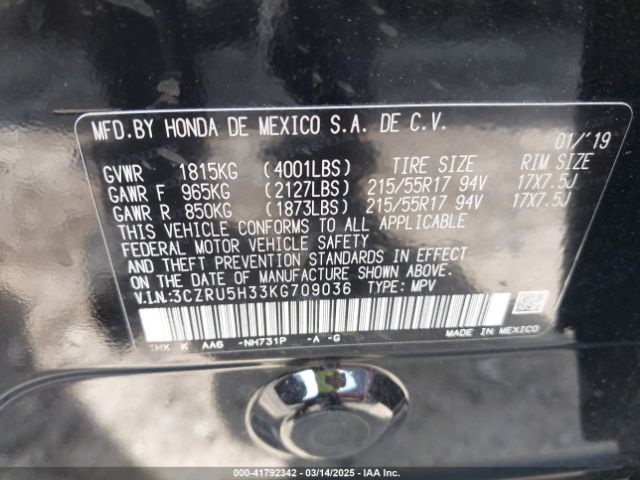 3CZRU5H33KG709036 Honda HR-V LX