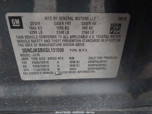 3GNCJKSBXGL131509 Chevrolet Trax 1ls