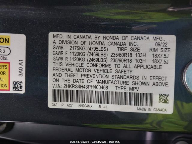 2HKRS4H43PH400468 Honda Cr-v Ex Awd