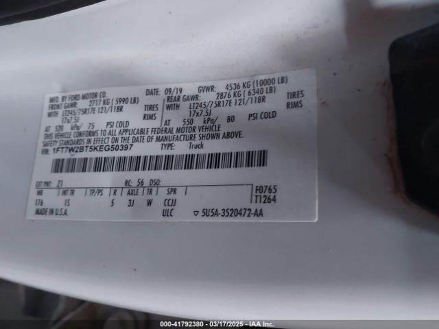1FT7W2BT5KEG50397 Ford F-250 Xl