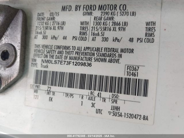 NM0LS7E73F1209836 Ford Transit Connect Xl