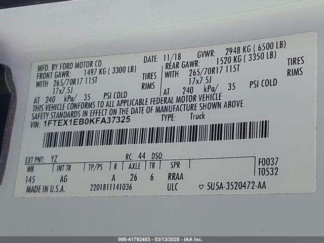 Ford F-150 Xl 2019 1FTEX1EB0KFA37325 Image 9