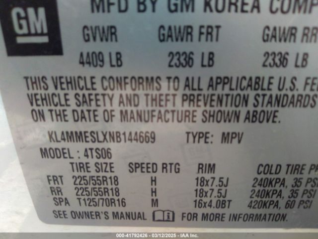 KL4MMESLXNB144669 Buick Encore Gx Awd Select