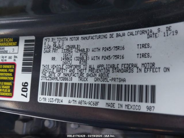 3TMCZ5AN9LM308618 Toyota Tacoma Sr V6