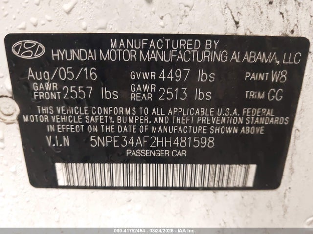 5NPE34AF2HH481598 Hyundai Sonata Sport