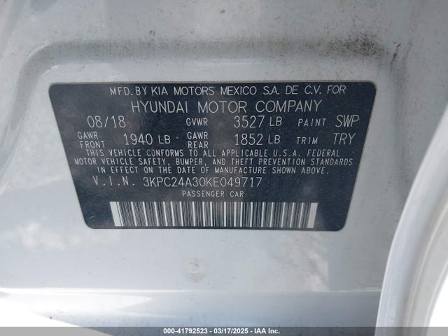3KPC24A30KE049717 Hyundai ACCENT SE