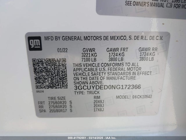 3GCUYDED0NG172366 Chevrolet Silverado 1500 Ltd 4wd  Short Bed Lt