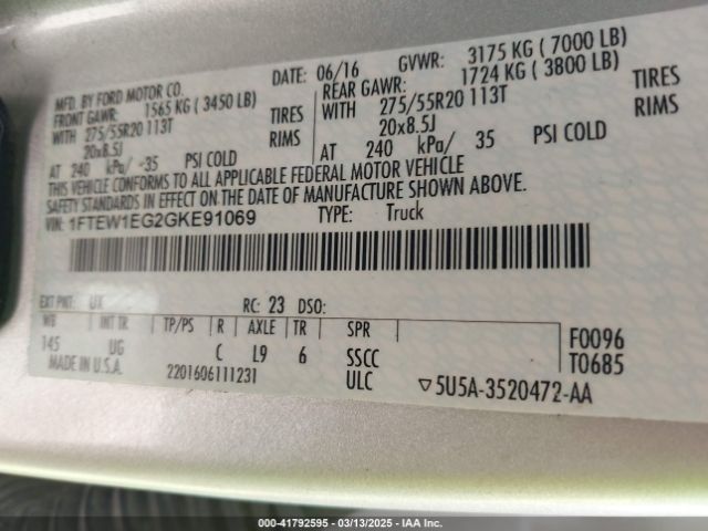 1FTEW1EG2GKE91069 Ford F-150 Xlt