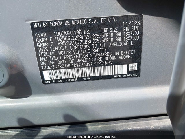 3CZRZ1H51RM733097 Honda Hr-v 2wd Sport/2wd Sport W/o Bsi