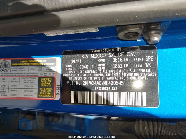 3KPA24AD7ME430595 KIA RIO S
