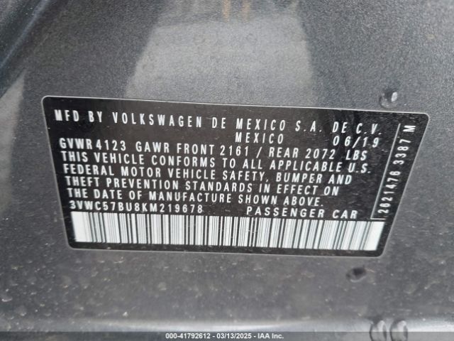 3VWC57BU8KM219678 Volkswagen Jetta 1.4t R-line/1.4t S/1.4t Se