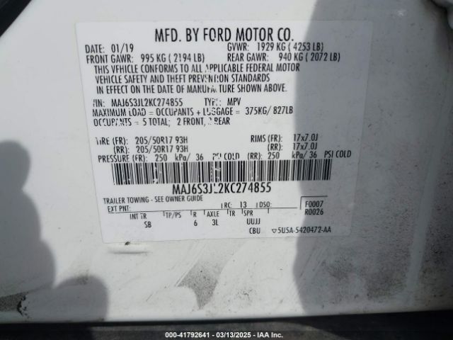 2019 FORD ECOSPORT MAJ6S3JL2KC274855 Photo 8
