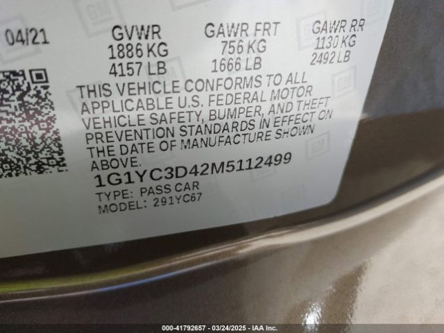 1G1YC3D42M5112499 Chevrolet CORVETTE STINGRAY