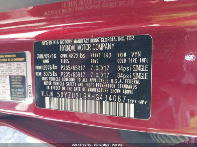 5XYZU3LB8HG434067 Hyundai Santa Fe Sport 2.4l