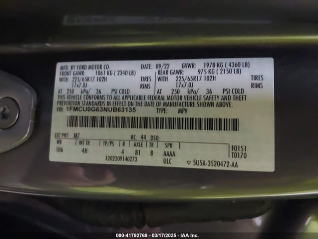 1FMCU0G63NUB63135 Ford ESCAPE SE