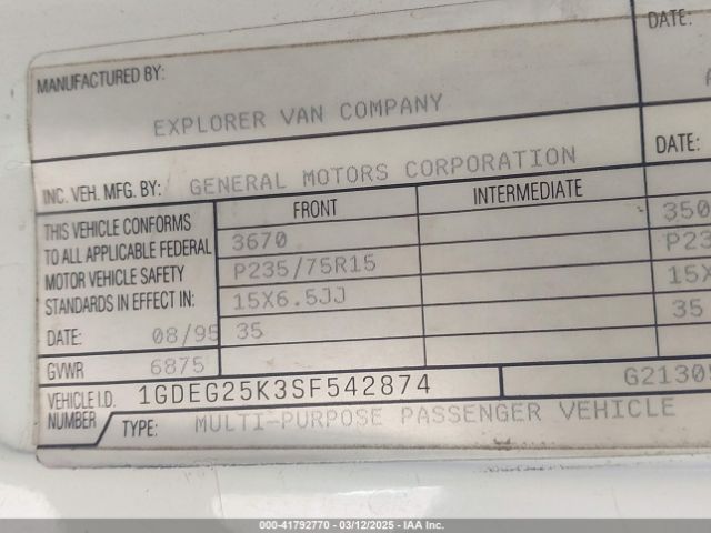 1995 GMC RALLY WAGON / VAN 1GDEG25K3SF542874 Photo 8