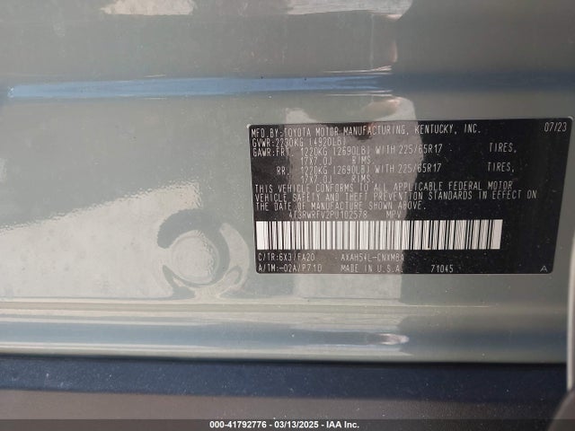 4T3RWRFV2PU102578 Toyota Rav4 Hybrid Xle