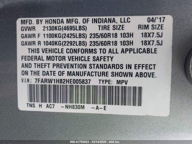 7FARW1H82HE005837 Honda Cr-v Ex-l/ex-l Navi
